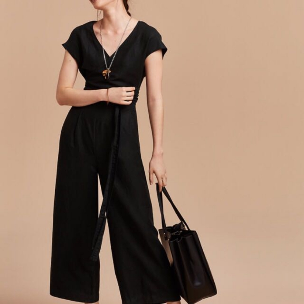 Aritzia Wilfred Brax Jumpsuit Linen Lyocell Cutout  Wide Leg Size 6 - Picture 6 of 11